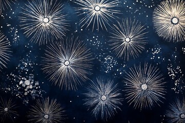 Naklejka premium Subtle starburst patterns in silver on a navy-blue canvas