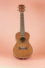 Fototapeta premium Ukulele. Hawaiian instrument that resembles a guitar but smaller in size with four strings that give it a unique sound.