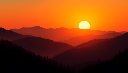 Obraz premium Fiery Sunset over Mountain Ranges