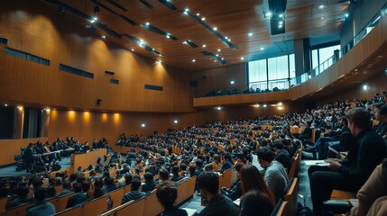 Engaging Lecture on World Philosophy Day Diverse Audience in Modern Hall, Suitable for World Philosophy Day, New Years Day, and International Human Rights Day