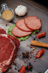 raw meat and vegetables