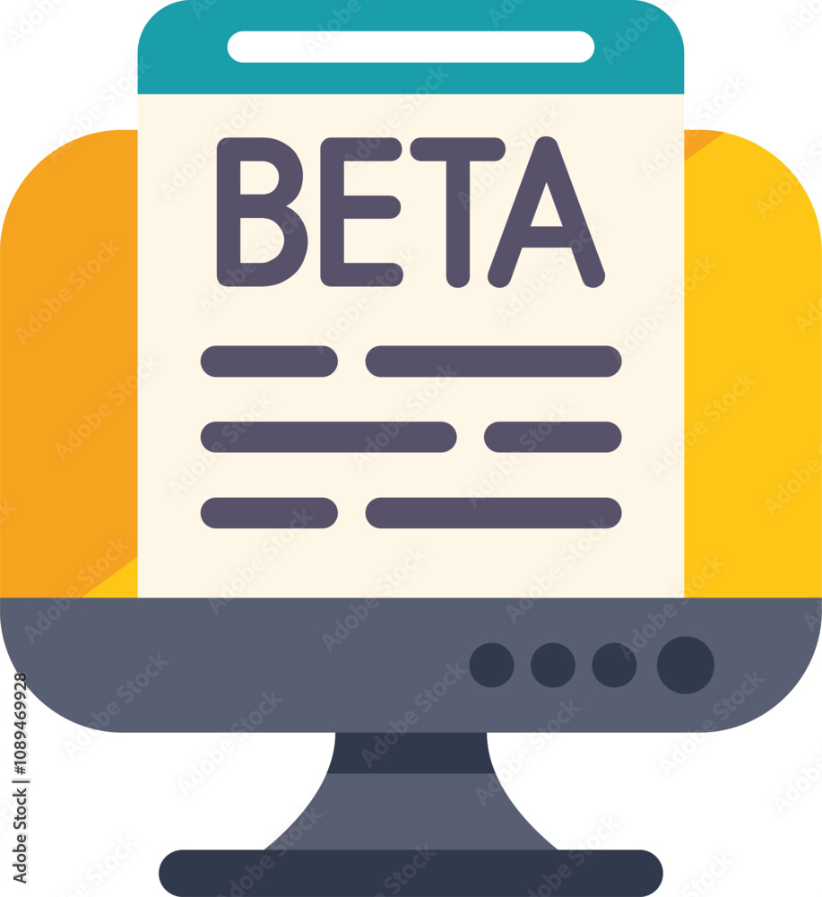 Poster this vector illustration shows a desktop computer displaying beta software, representing the concept