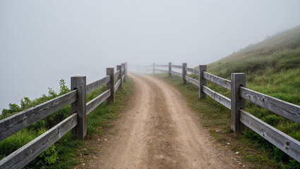 Fototapeta premium Misty path engulfed in fog creates a serene, distant view.