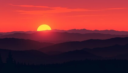 Fototapeta premium Fiery Sunset over Mountain Ranges