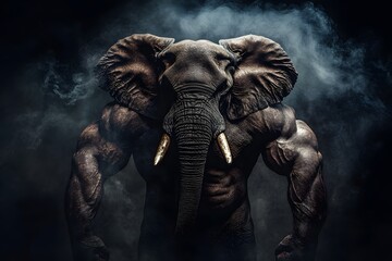 anthropomorphic elephant with muscular elephant fantasy creature blending human-animal hybrid and surreal art strong elephant design