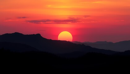 Fiery Sunset Over Mountains