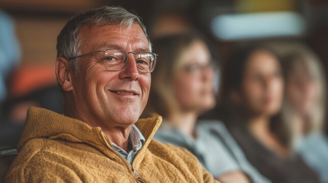 Elderly Man Engaged in Community Health Workshop for World COPD Day, Thanksgiving, New Year - Powered by Adobe