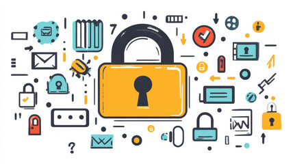 Digital lock encountering error symbols in a cybersecurity environment visual representation of online security challenges