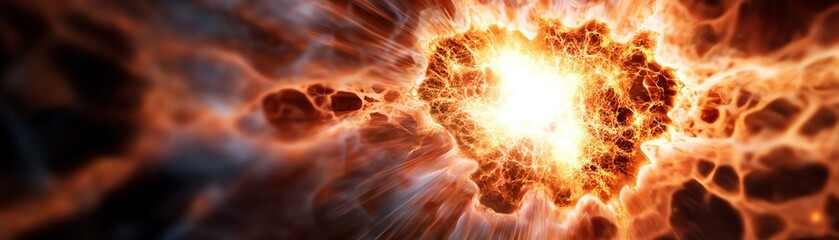Fototapeta premium A vibrant explosion of energy in a cosmic setting, showcasing bright bursts of light and intricate patterns in a dark, expansive background.