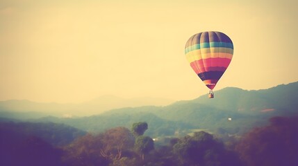 Fototapeta premium Colorful Hot Air Balloon Soaring Over Misty Mountains