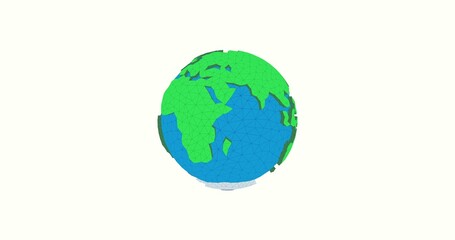 Low poly Earth with triangle polygonal shapes and wireframe design. Vibrant 3D rendering image for advertising, cartography, and educational use. Showcasing continents in a colorful geometric style