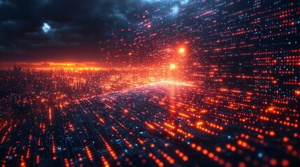 Obraz premium Futuristic Cityscape: Digital Data Network & Telecom Communication