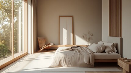 Fototapeta premium Elegant and Cozy Modern Bedroom Interior Design with Stylish Decor, mockup, poster and Background