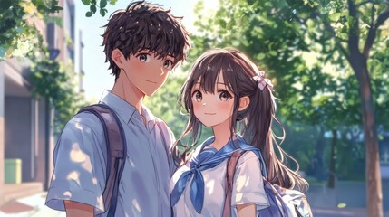 Fototapeta premium Anime Couple in Uniform