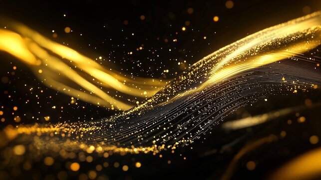 Radiant golden circuit patterns flowing across a deep dark luxury tech background with hints of motherboard elements creating an semiconductor feel  The dynamic