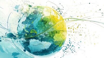 representation of a globe showcasing pathways with arrows connecting areas affected by climate change to adaptive urban centers  The image conveys the concept of global connectivity