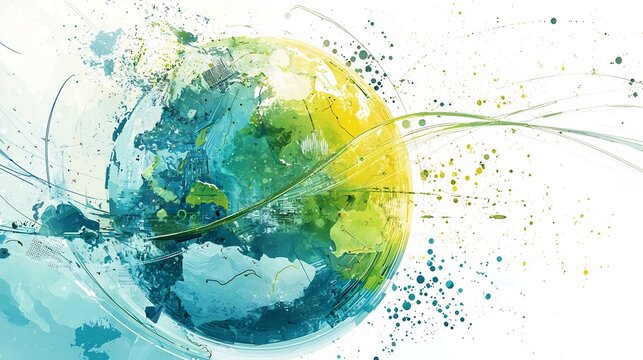 representation of a globe showcasing pathways with arrows connecting areas affected by climate change to adaptive urban centers  The image conveys the concept of global connectivity