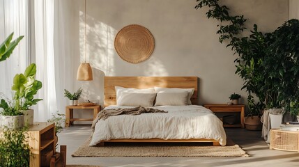 Obraz premium Warm and Cozy Interior Design Collection: Modern Bedrooms, Rustic Living Spaces, Minimalist Nursery, and Stylish Urban Lofts with Natural Light, Wooden Accents, Soft Textures, and Relaxing Ambiance