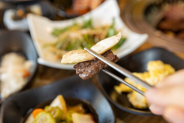 Korean bbq. Grilled beef ribs