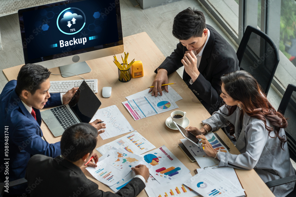 Poster backup storage data internet technology business concept. database storage cloud technology file dat