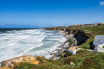 Beautiful view of the Sao Sebastiao beach located in Ericeira, Lisbon district, Portugal