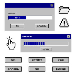 Retro computer window old user interface, Pixel Art Interface Elements.