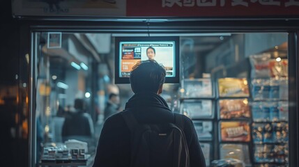 Urban Night Scene: Person at a Store