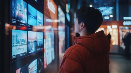 Urban Explorer Gazing at Digital Media Display