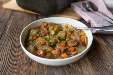 Pork cabbage stew with vegetables fresh and homemade cooked