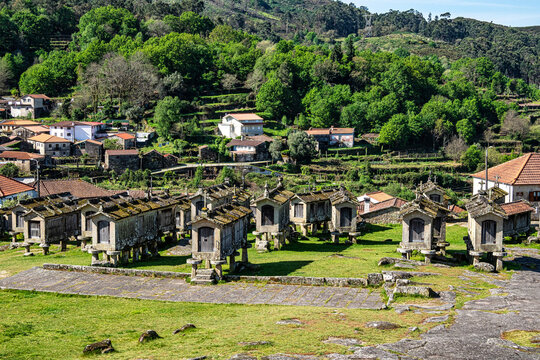 The communitarian granaries, called espigueiros, in the village of Lindoso, Peneda National Park, Northern Portugal