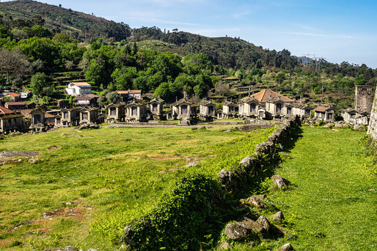 The communitarian granaries, called espigueiros, in the village of Lindoso, Peneda National Park, Northern Portugal