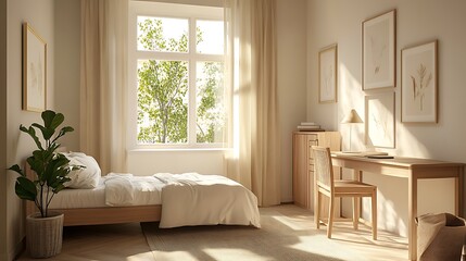 Fototapeta premium Elegant and Cozy Modern Bedroom Interior Design with Stylish Decor, mockup, poster and Background