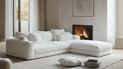 Modern White Sectional Sofa in a Cozy Living Room