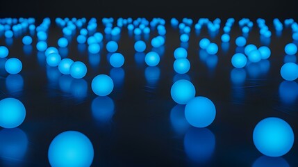 A vibrant spread of luminous blue orbs scattered across a black canvas, with a gentle sparkle adding depth and mystique