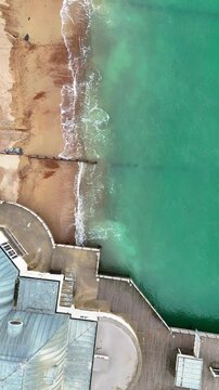 Birds Eye View of Worthing West Sussex Beach Coastline - 4k Drone Shot