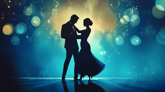 Couple at a gala event. Elegant Ballroom Dance. Illustration