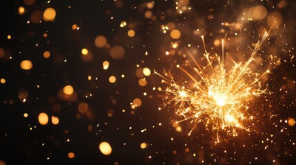 Golden fireworks lighting up the night sky, with room for writing on the black background.