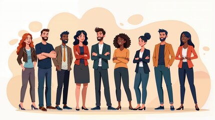 Obraz premium A diverse group of professionals and students come together to work together and smile. The illustration shows different professionals and students together.