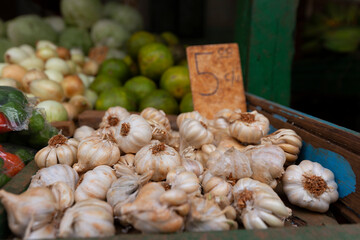Fresh Garlic Vegetable Produce at Organic Farmer's Market in Cuba