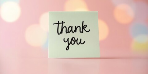A sticky note in pastel colors with a handwritten ?Thank You? in a cute, bubbly child?s script, surrounded by large empty space for a lighthearted, playful design. 2