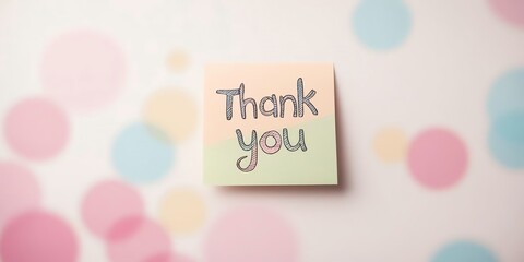 A sticky note in pastel colors with a handwritten ?Thank You? in a cute, bubbly child?s script, surrounded by large empty space for a lighthearted, playful design. 4