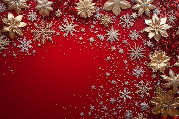 Classy red background with sparkling snowflakes for Christmas