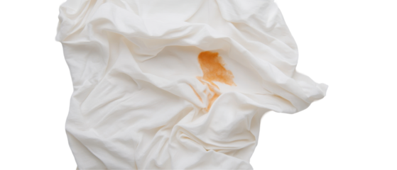Stained white fabric with a messy appearance. transparent background