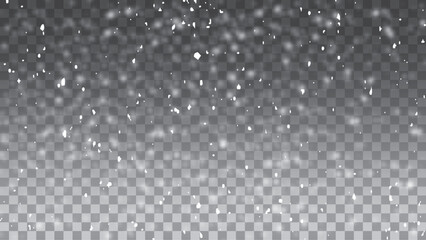 Falling snowflakes on isolated transparent background vector illustration. Abstract winter background from snowflakes