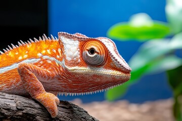 Obraz premium a chameleon perched atop a tree branch, with a blurred background