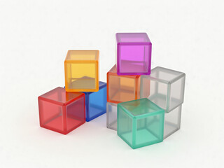 Obraz premium Colorful translucent cubes forming a structure on white background