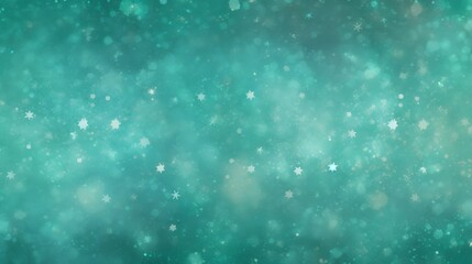 Obraz premium Teal Winter Background With Sparkling Snowflakes