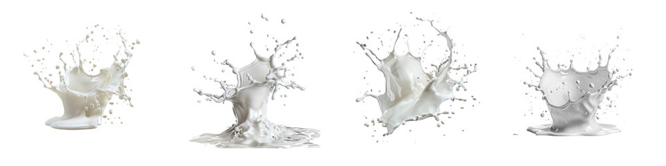 Set of Milk Splash Isolated - Liquid Motion Art on transparent background