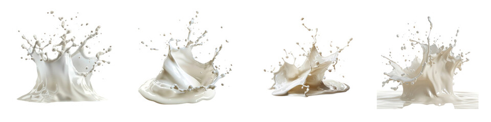 Set of Milk Splash Isolated - Liquid Motion Art on transparent background