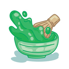 Vector illustration of matcha tea. Traditional Japanese tea drink shaken with a traditional shaker.